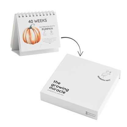 Calendar and packaging of 'the growing miracle' product on a white background